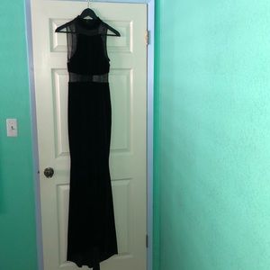 Betsy & Adam High Neck Velvet Gown